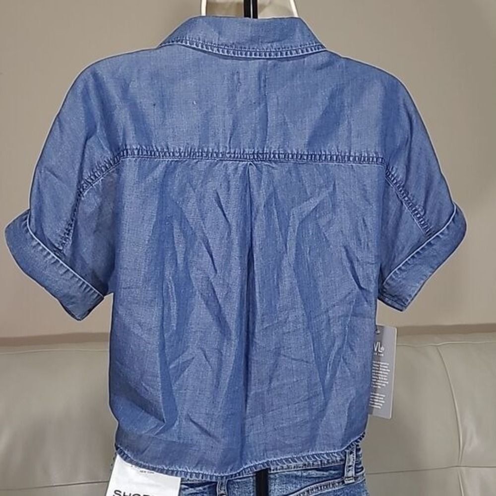 Lyocell WASH LAB Tie Front Shirt W/S Blue NWT WL1432T Short Sleeve - Picture 9 of 10
